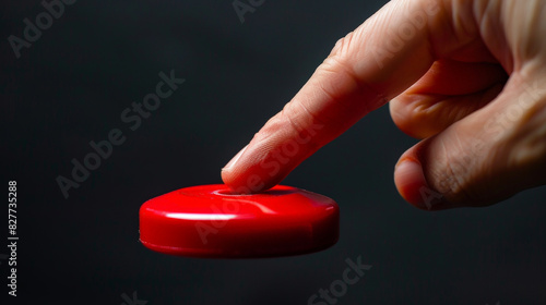 Critical Moment: Finger Pressing Red Button in Macro Detail. Generative AI