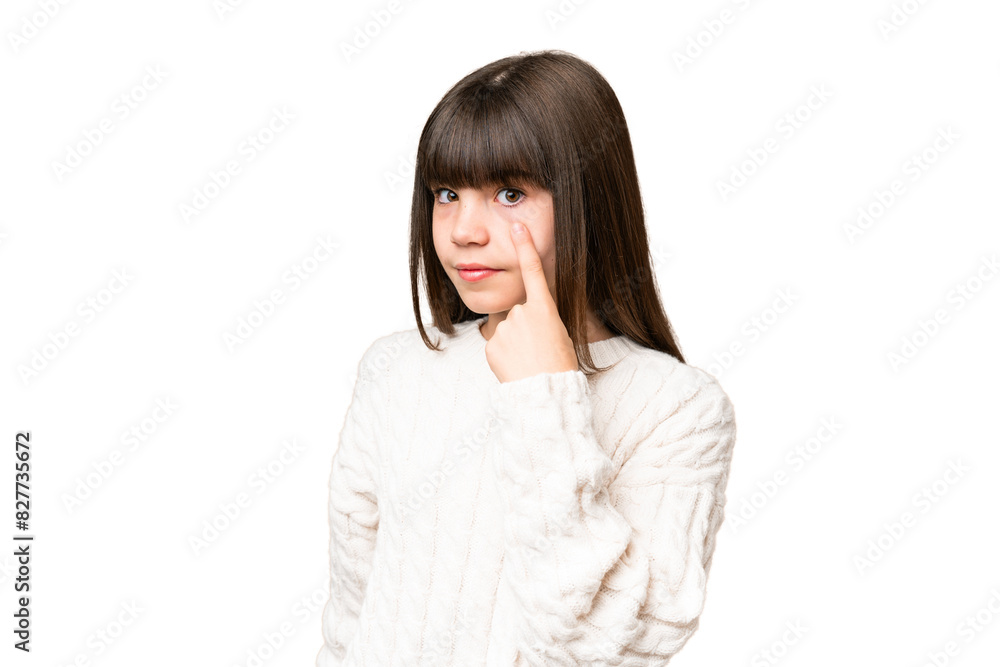 Little caucasian girl over isolated background showing something Little caucasian girl over isolated background showing something