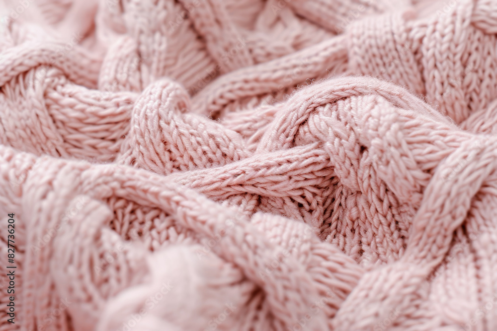 Close Up of Soft Pink Knitted Fabric with Intricate Braided Pattern