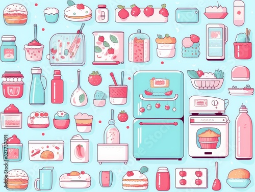 hand painted doodle background, cute Refrigerator theme pastel color