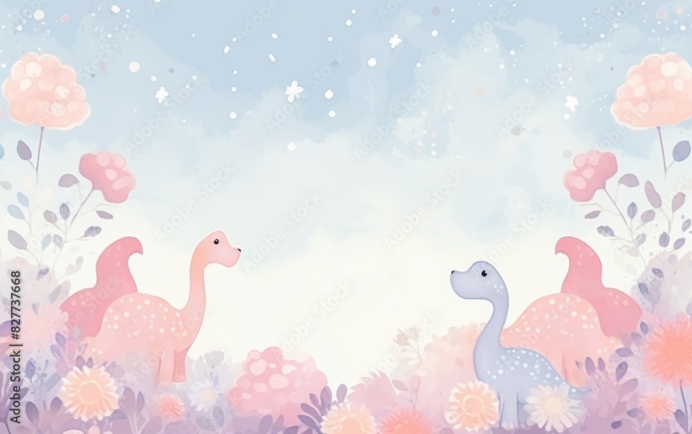 hand painted doodle background, cute Diplodocus theme pastel color hand painted doodle background, cute Diplodocus theme pastel color