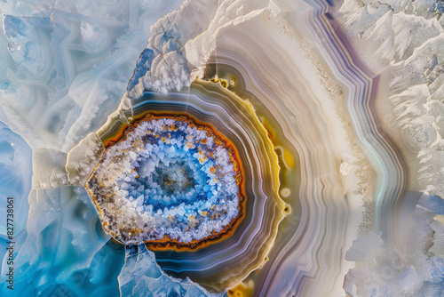 Vibrant Geode Cut Displaying Colorful Crystal Layers and Natural Patterns photo