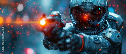 Futuristic Cyber Warrior in Action. © Krit Kritchaya