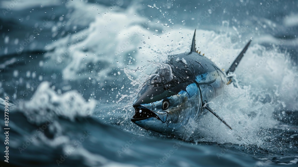 Fototapeta premium A large fish is swimming in the ocean with its mouth open