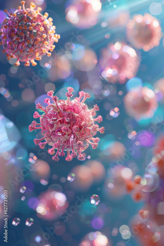 Microscopic View of Viruses with Intricate Details and Bright Colors