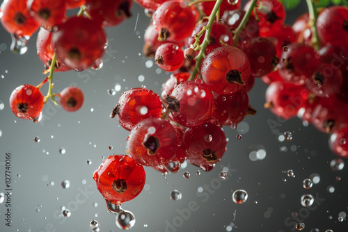 Fresh Red Currants with Water Droplets in the Air