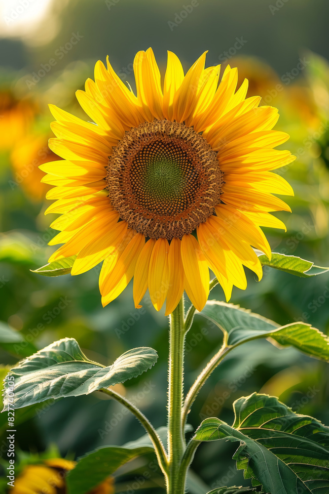 Bright Sunflower in Bloom against Blurred Green Background in a Sunlit Garden Bright Sunflower in Bloom against Blurred Green Background in a Sunlit Garden