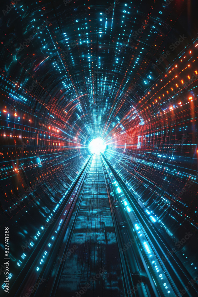 Futuristic Technology Tunnel with Vibrant Lights and Digital Data Streams Futuristic Technology Tunnel with Vibrant Lights and Digital Data Streams