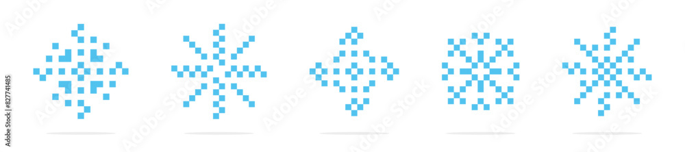 Pixel art snowflake icon set. Pixel snowflakes icon collection Pixel art snowflake icon set. Pixel snowflakes icon collection
