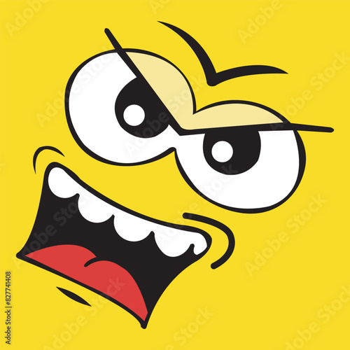 Happy cartoon faces with different expressions. Different facial expressions, vector illustrations