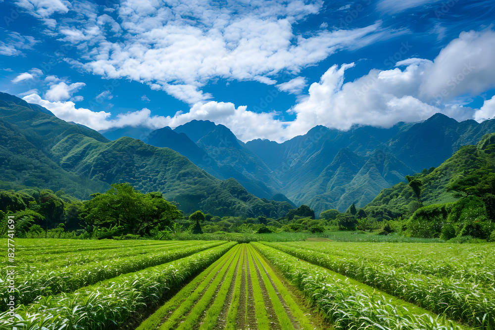 Fototapeta premium Panoramic view of grassland and mountain range