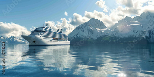 Cruise ship in majestic north seascape with ice glaciers © Adnan