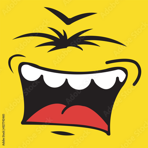 Happy cartoon faces with different expressions. Different facial expressions, vector illustrations