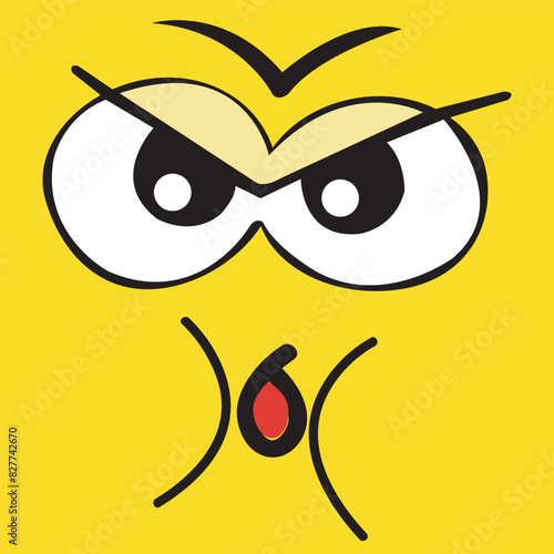 Happy cartoon faces with different expressions. Different facial expressions, vector illustrations