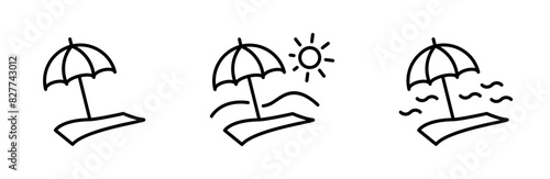 Beach icon. Sunbathe symbol. Sunbed vector illustration. Summer vacation or holiday icon set isolated.