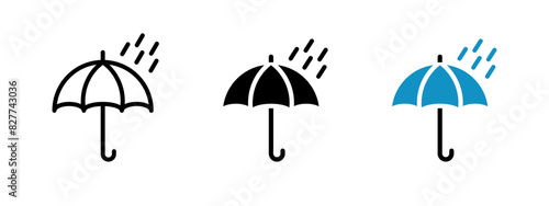 Rain cover icon. Umbrella icon set. Weather forecast symbol. Water protection illustration isolated.