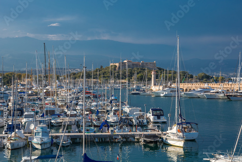 Scenic View of Vauban Marina With Fort on Hills in the Background - Antibes, French Riviera, Cote D'Azur © larairimeeva