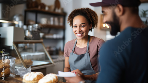  small business  bakery and coffee  staff barista   client  cafeteria cashier