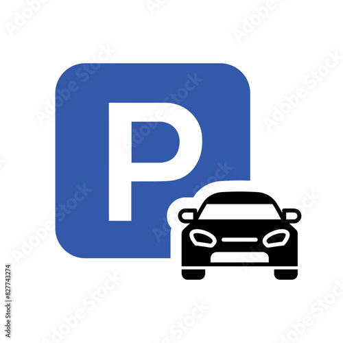 Parking icon. Parking area road sign. Car park public zone symbol. Automobile illustration isolated.