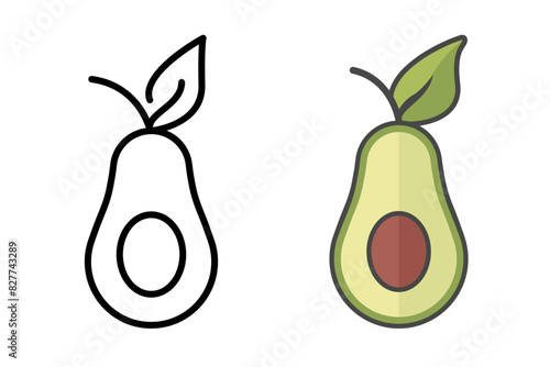 Avocado icon. Green avocado illustration. Colored and outline graphic design.