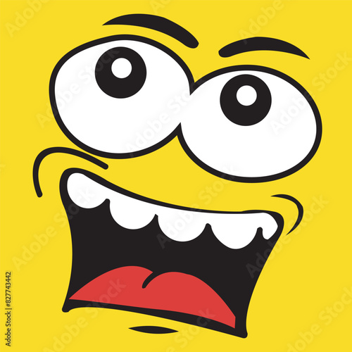 Happy cartoon faces with different expressions. Different facial expressions, vector illustrations
