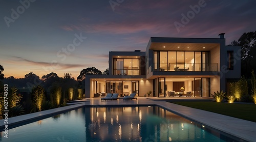 shows a modern house with a pool © Free