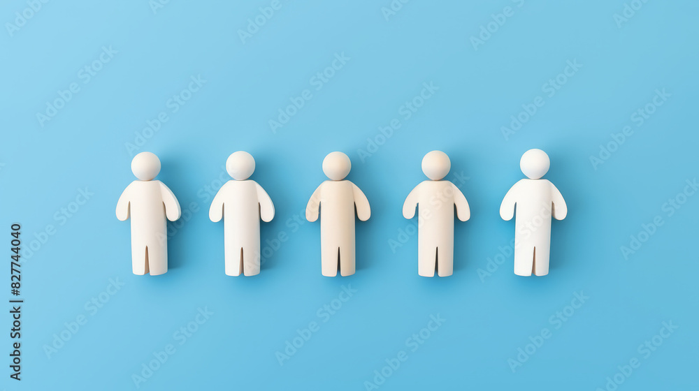 Population day, Top view of white wooden people with earth on blue background Population day, Top view of white wooden people with earth on blue background