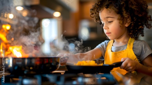 A child learning to cook alone not safe