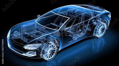 A wireframe sketching supercar model