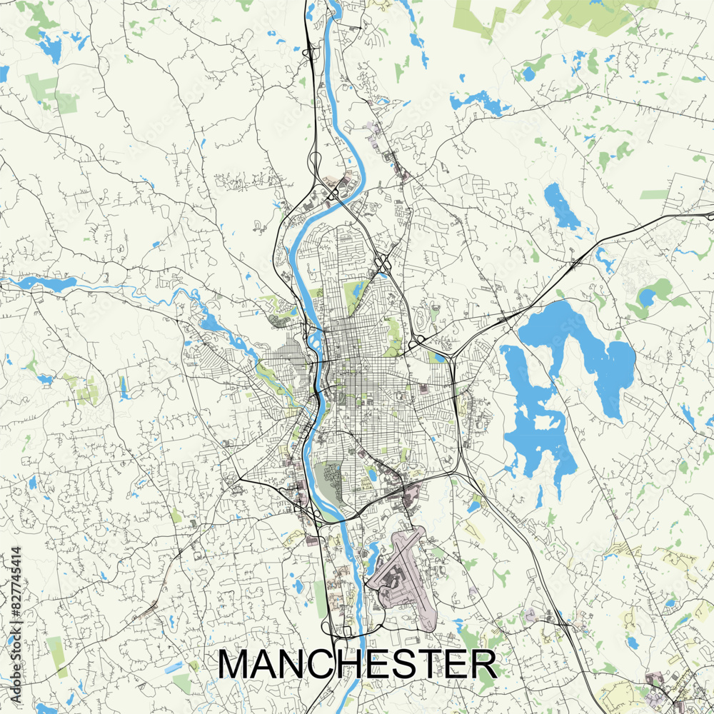 Naklejka premium Manchester, New Hampshire, United States map poster art