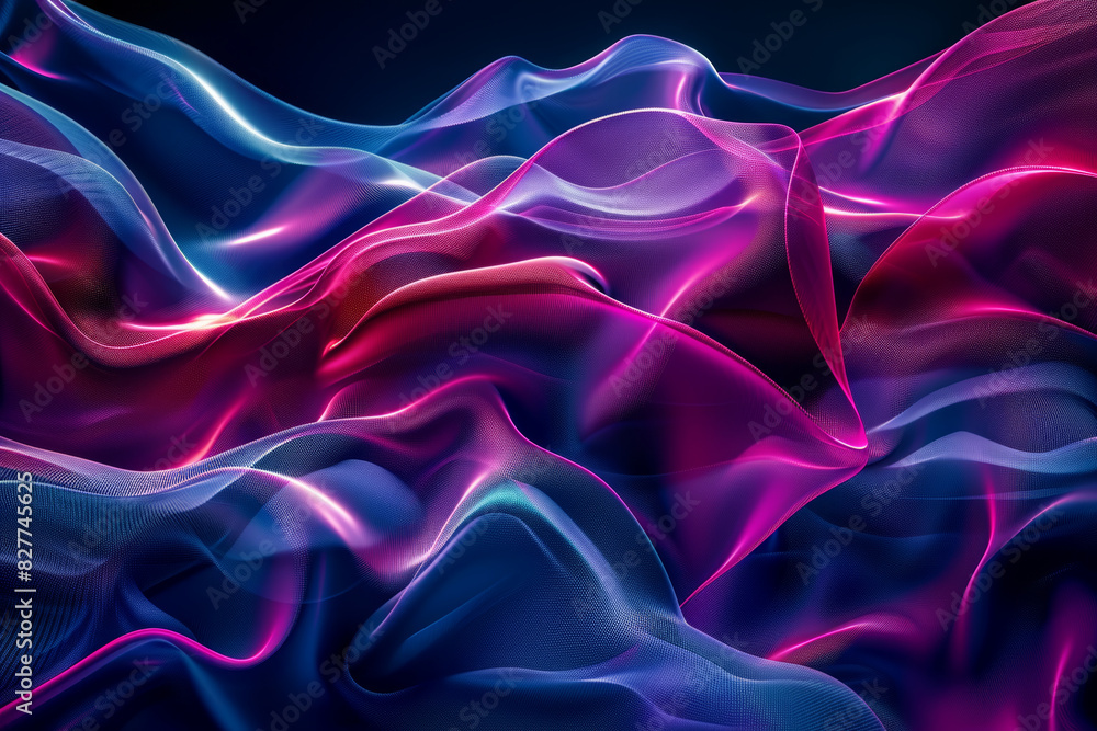 Fototapeta premium Abstract Energetic Neon Waves in Blue and Pink Vibrant Digital Art Background