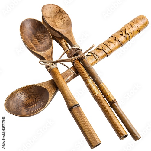 Four wooden kitchen spoons tied together with rope photo