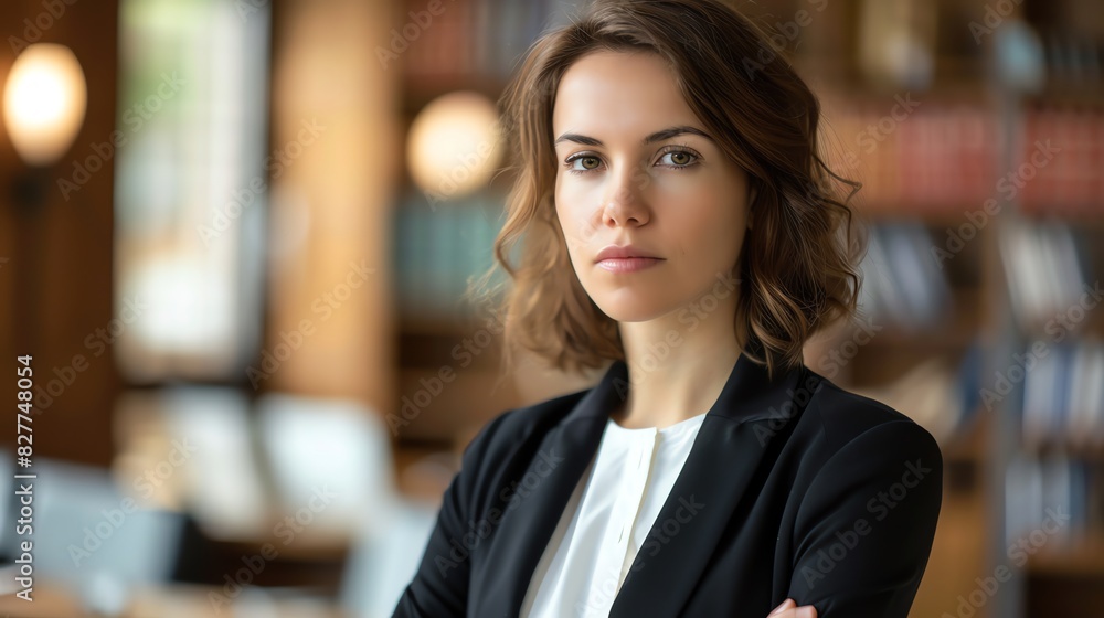 Naklejka premium confident woman wearing a suit in the courtroom.