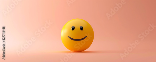 A minimalist 3D  of a single yellow grateful emoji on a solid peach background. © Raj Art