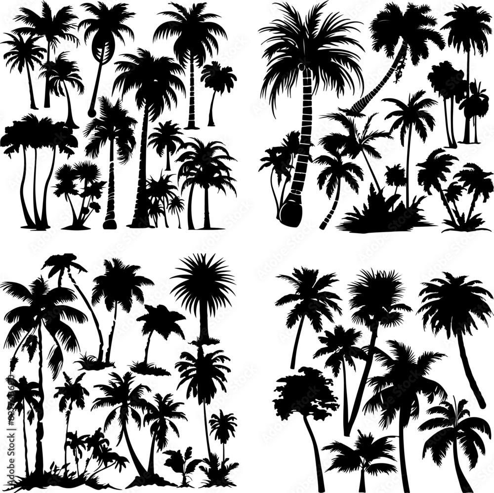 Fototapeta premium black tree silhouette set label protection silhouette graphic pine drawing trunk woodland shape illustration set wild cedar collection evergreen symbol black card needles spruce