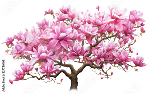 Majestic Magnolia Tree Isolated On Transparent Background PNG.