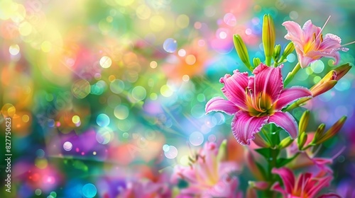  A tight shot of multiple blooms against a softly blurred backdrop Bokeh of light originates from picture's center, emphasizing flowers in the foreground