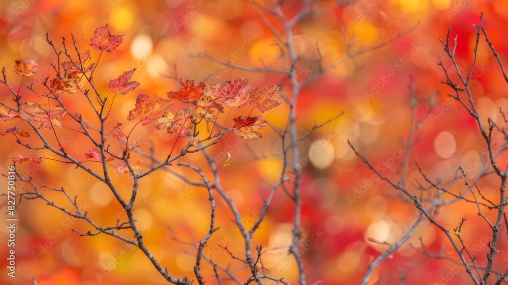 A tree with red leaves stands out against a blurred backdrop of intermingled yellow, orange, and red leaves A tree with red leaves stands out against a blurred backdrop of intermingled yellow, orange, and red leaves