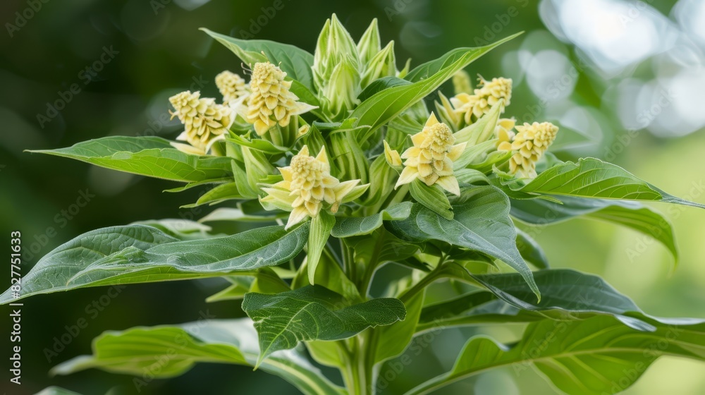 A tight shot of several flowers with green foliage in the foreground and a blurred backdrop of trees Only one bloom is prominent in the foreground A tight shot of several flowers with green foliage in the foreground and a blurred backdrop of trees Only one bloom is prominent in the foreground