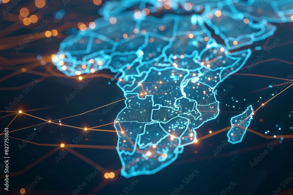 Digital Map of Africa Network Connection created with Generative AI Digital Map of Africa Network Connection created with Generative AI