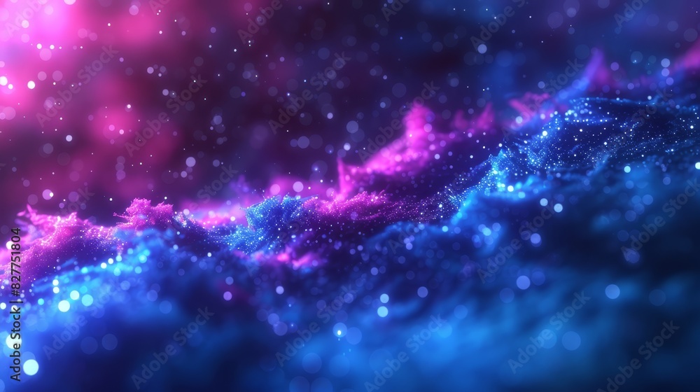 A blurred image of a blue and pink space teeming with stars features a bright pink and blue star at its center A blurred image of a blue and pink space teeming with stars features a bright pink and blue star at its center