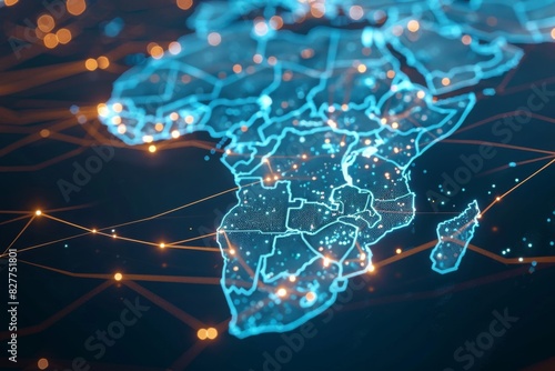 Digital Map of Africa Network Connection created with Generative AI © dendyh7