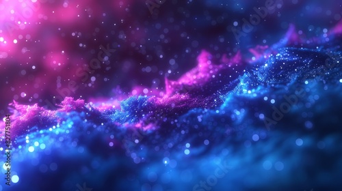 A blurred image of a blue and pink space teeming with stars features a bright pink and blue star at its center