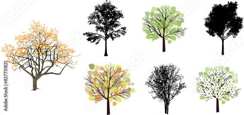 trees set watercolor illustration, hand drawn for architecture or decorative
