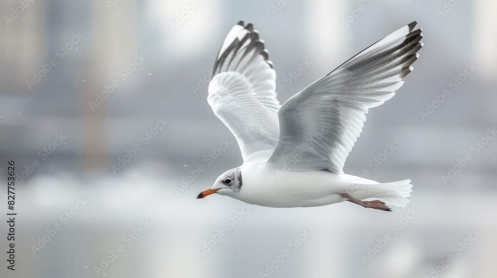 A seagull flying over a clear body of water features a cityscape in the background The image showcases a sharp building and a crisp reflection on the water in the foreground A seagull flying over a clear body of water features a cityscape in the background The image showcases a sharp building and a crisp reflection on the water in the foreground