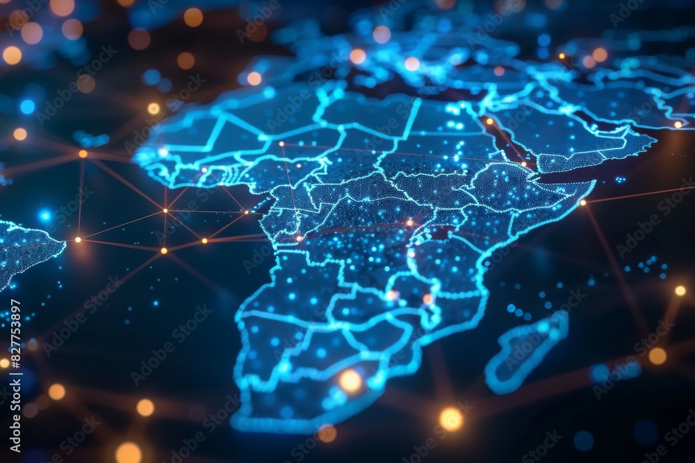 Obraz premium Digital Map of Africa Network Connection created with Generative AI