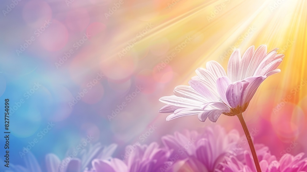 A tight shot of a flower amidst a field, sun bathed and casting light on its reverse petals A tight shot of a flower amidst a field, sun bathed and casting light on its reverse petals