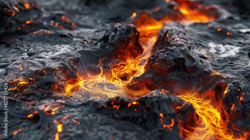 3D Abstract terrain with flowing lava and vibrant minerals