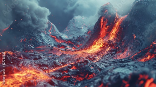 3D Abstract volcano with lava-like textures