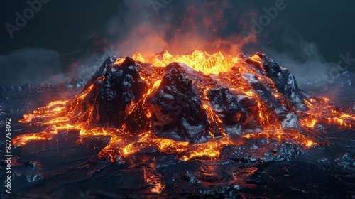 3D Abstract volcano with lava-like textures